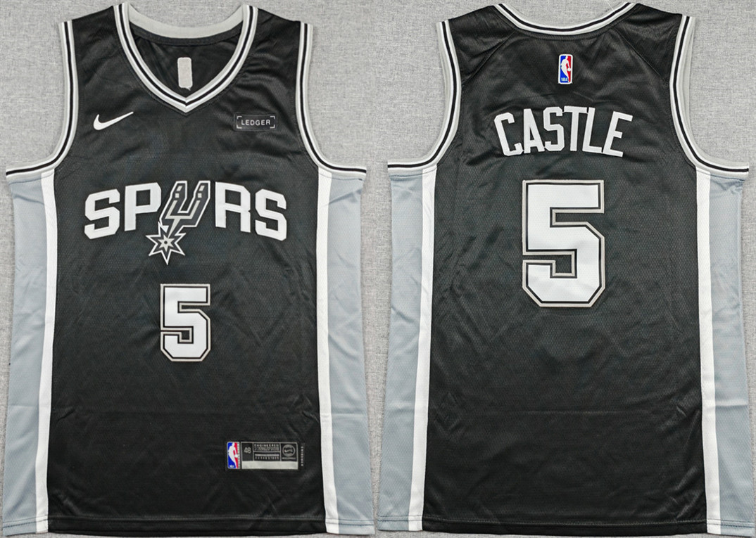 Men's Blackc San Antonio Spurs #5 Stephon Castle 2025-26 Icon Edition Stitched Basketball Jersey